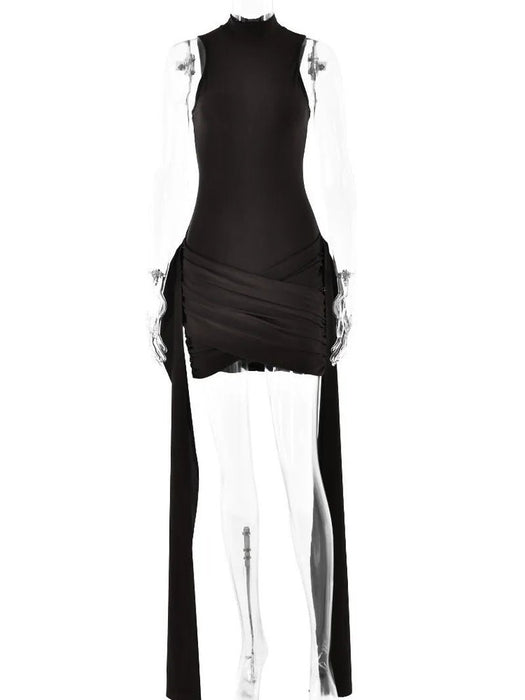 Elegant Sleeveless High Neck Elastic Slim Lace up Dress Women Tight Party Club Evening Dress Elegant Short Dress Vestido - AUDIO BOOKS - audio - books - book