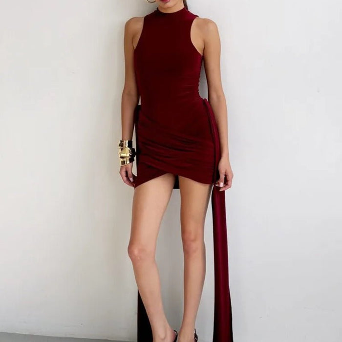 Elegant Sleeveless High Neck Elastic Slim Lace up Dress Women Tight Party Club Evening Dress Elegant Short Dress Vestido - AUDIO BOOKS - audio - books - book