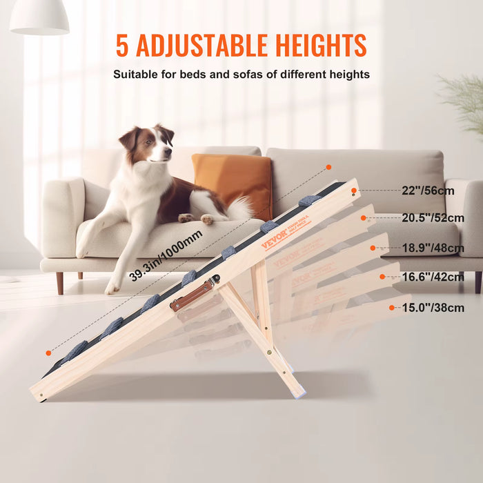 Dog Ramp Folding Ladder Anti - Slip High Adjustable Wooden Pet Ramp Removable for Small Old Dog Climbing Stairs Sofa Car - AUDIO BOOKS - audio - books - book